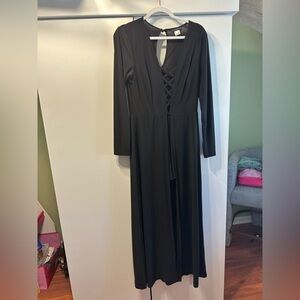 VENUS Black Long Sleeve romper with dress cape
